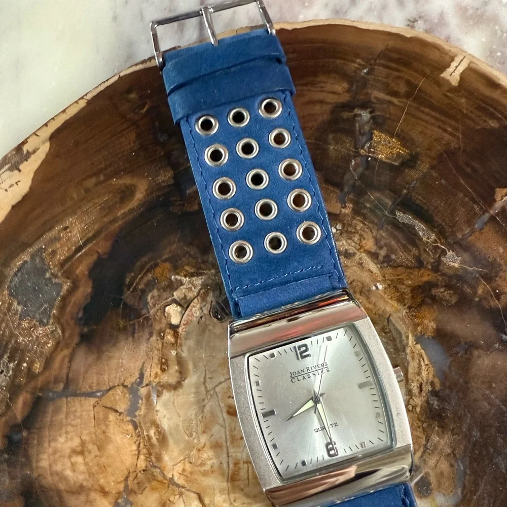 Joan Rivers Blue Suede Strap Watch with Silver-Tone Case